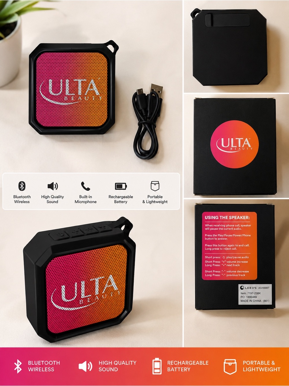Ulta Beauty Portable Bluetooth Speaker in Pink and Orange Gradient